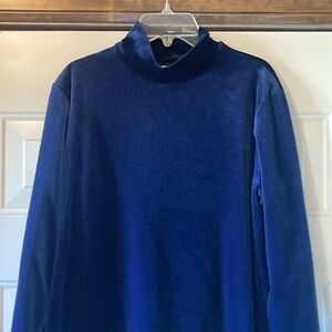Medium Kathie Lee Deep Cobalt/Navy Blue Velour Mock Turtleneck Blouse